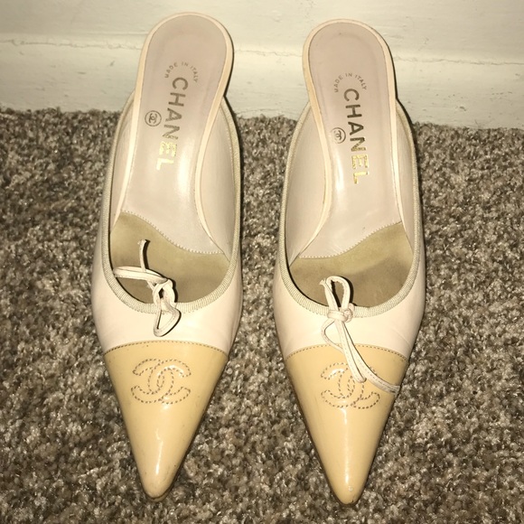 CHANEL Shoes - Chanel Cream & Tan Mules Size 37 1/2